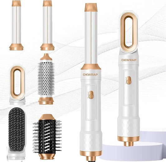 6 in ONE Blow Dryer Brush,Air Curling Iron Round Brush Blow Dryer 800W,Ionic Hair Dryer Brush for Women, Hot Air Brush Hair Styling Tools 100-120V