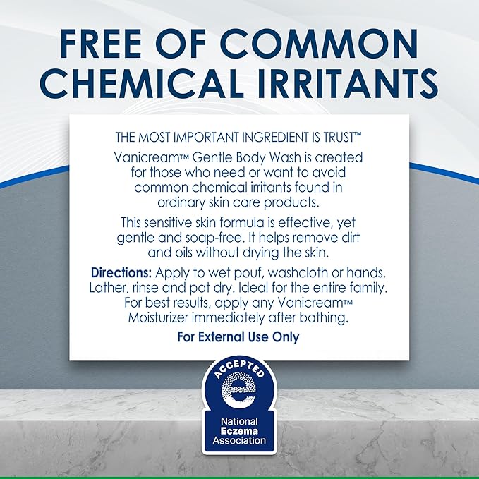 Vanicream Gentle Body Wash, 12 Fl Oz, Formulated without Common Irritants for Sensitive Skin, Gentle Cleanse and Moisture, Removes Dirt & Oils, Non-Drying, pH-Balanced Shower Gel