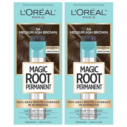 L’Oréal Paris Magic Root Permanent Hair Color, 10 Minute Hair Dye Kit to Rescue Roots with 100% Gray Hair Coverage, 5A Medium Ash Brown, 2 Pack (Packaging May Vary)
