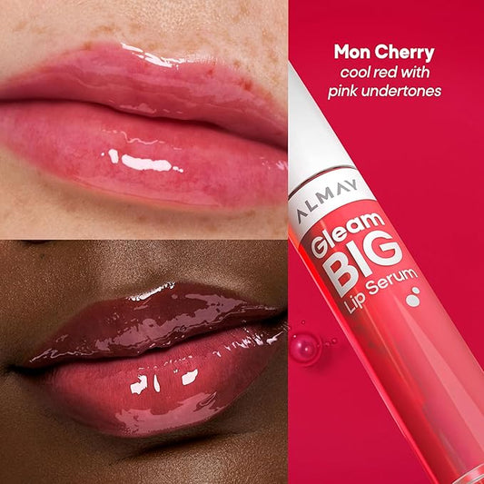 Almay Gleam Big Lip Serum, Hydrating and Moisturizing, Hypoallergenic Lip Gloss, Non-Sticky, 600 Mon Cherry, 0.13 fl oz