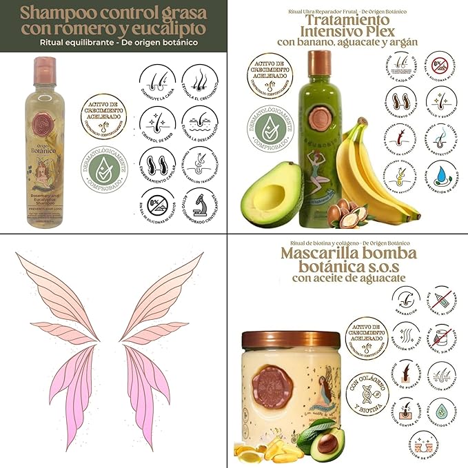 Ritual Botánico Keratina Orgánica | Treatment to Straighten, Repair and Relax Hair | All Natural, Organic & Vegan Ingredients | Product of Colombia (3 Piece Kit-Grasa Shampoo)