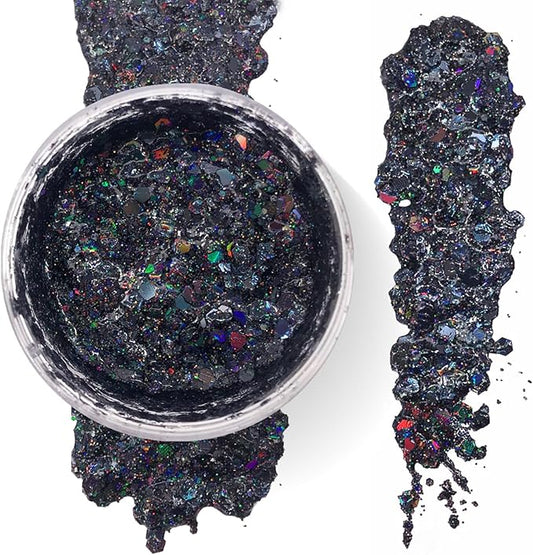 Black - Holographic Body Glitter Gel for Body, Face, Hair - Vegan & Cruelty Free - Electric Bliss Beauty (Black)