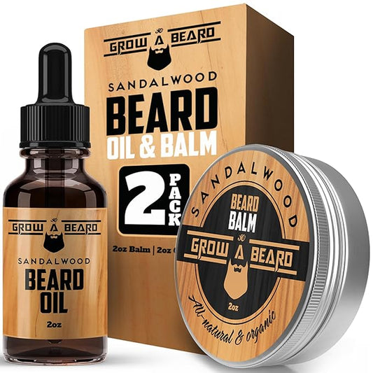 Beard Oil and Balm Set for Men - All-Natural Sandalwood & Citrus Scent, For Beard Growth and Care (2 Pack of 2 oz)