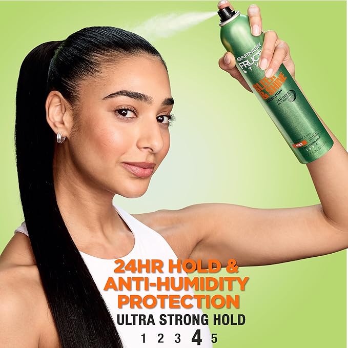 Garnier Fructis Style Sleek and Shine Anti-Humidity Hairspray, Ultra Strong Hold, Frizz Protection 8.25 Oz, 3 Count (Packaging May Vary)