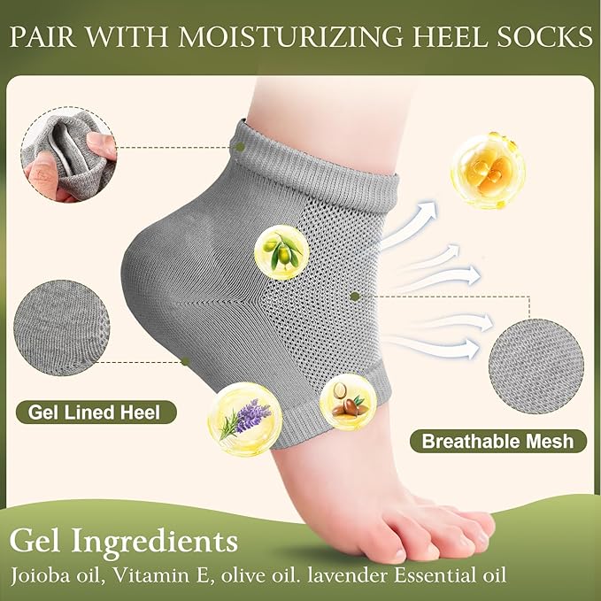 2 Pcs Cracked Heel Treatment & Repair Stick Set (Foot Balms + Heel Socks) – Jojoba Oil Infused cracked heel stick Balm for Dry, Cracked Heels – No-Mess Applicator, Travel-Friendly