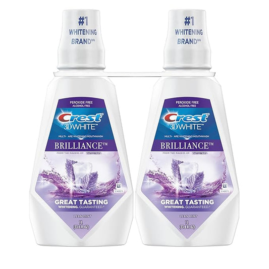 Crest Mouthwash/Mouth Rinse, 3D White Brilliance Whitening, Alcohol Free, Clean Mint, 2x1L (33.8 fl oz)