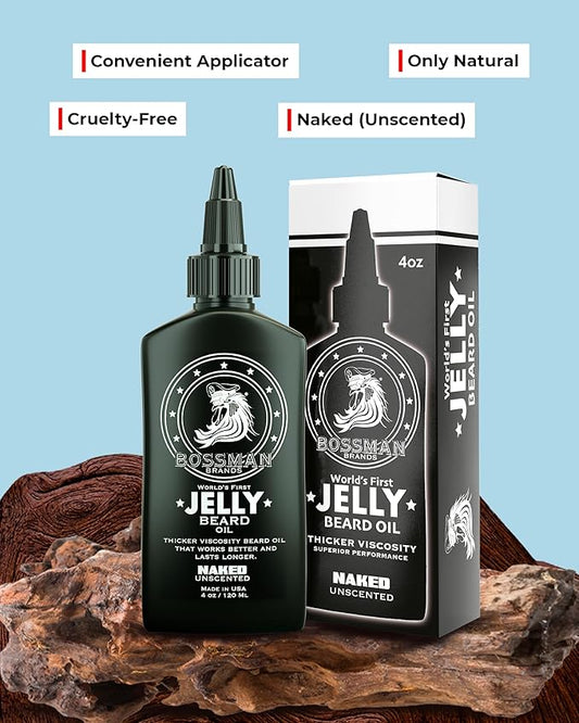 Bossman Jelly Beard Oil for Men - 3 Pack (12 oz in Total, Naked - Unscented) – Softens, Moisturizes & Conditions with Natural Ingredients