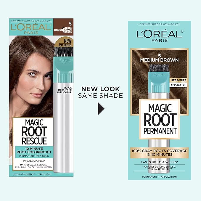 L’Oréal Paris Magic Root Permanent Hair Color, 10 Minute Hair Dye Kit to Rescue Roots with 100% Gray Hair Coverage, 5 Medium Brown, 2 Pack (Packaging May Vary)