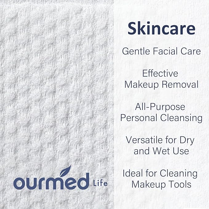 Ourmed Life Face Towels - Versatile Disposable Biodegradable Cloths for Sensitive Skin | Lint-Free Facial Towel for Cleansing, Skincare, Makeup Removal & Dry Wipes, 480 Count