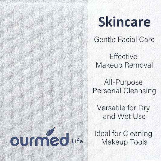 Ourmed Life Face Towels - Versatile Disposable Biodegradable Cloths for Sensitive Skin | Lint-Free Facial Towel for Cleansing, Skincare, Makeup Removal & Dry Wipes, 480 Count