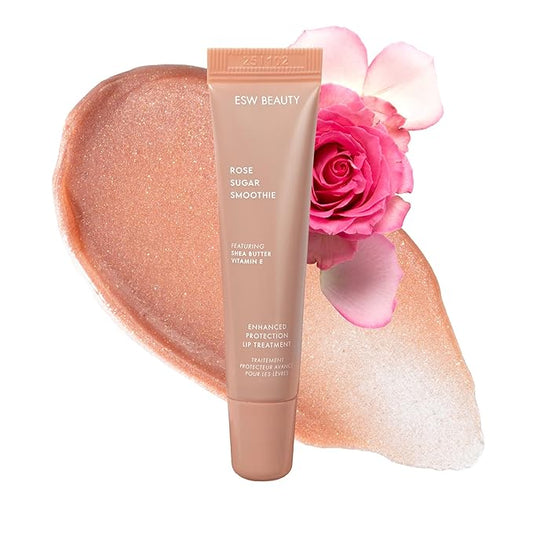 ESW Beauty Rose Sugar Smoothie Shimmer Lip Treatment – Soft Rose & Sweet Sugar with Shea Butter & Vitamin E for Luminous Shine & Daily Protection