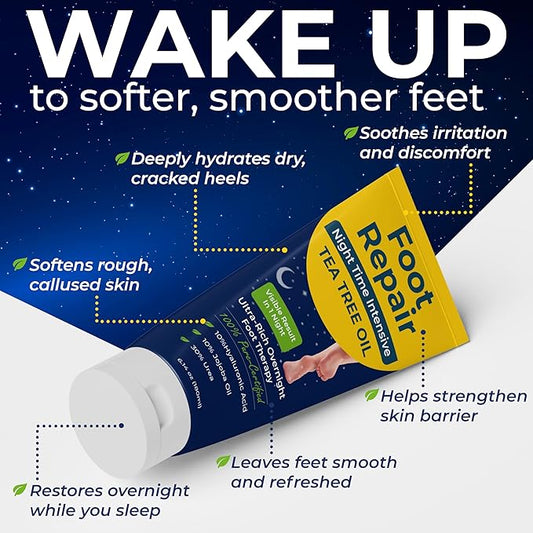 Foot Cream for Dry Cracked Heels and Feet – Tea Tree Oil Heel Cream | Cracked Heel Treatment & Ultra-Rich Overnight Foot Repair | Softens, Soothes & Restores Rough Skin | Fast-Absorbing, 6.14 oz