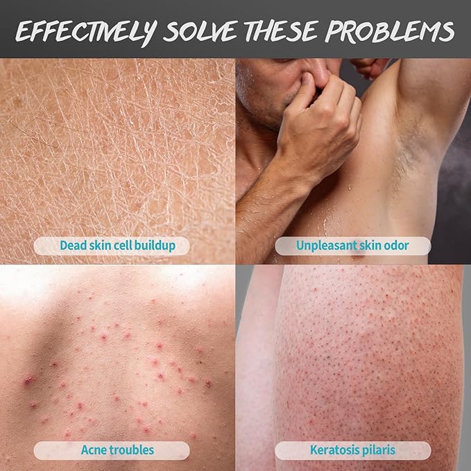 Men Body Scrub with Tea Tree Oil Exfoliating Body Scrub for Men Improve Odor Smooth Rough Skin Body Exfoliator Scrub for Back Chest Shoulders Butt Legs Mens Exfoliating Body Wash with 2% BHA 10% AHA