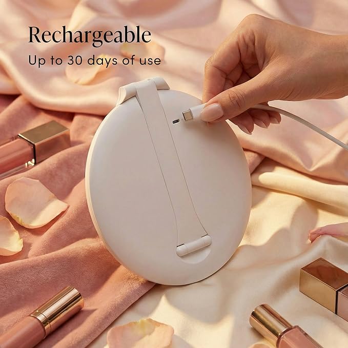 Fancii Abigail Rechargeable Travel Makeup Mirror with LED Light, 8" Foldable Stand, 3 Color Lighting Travel Mirror. Dimmable & Lightweight Portable Vanity Mirror, Beauty Travel Essential