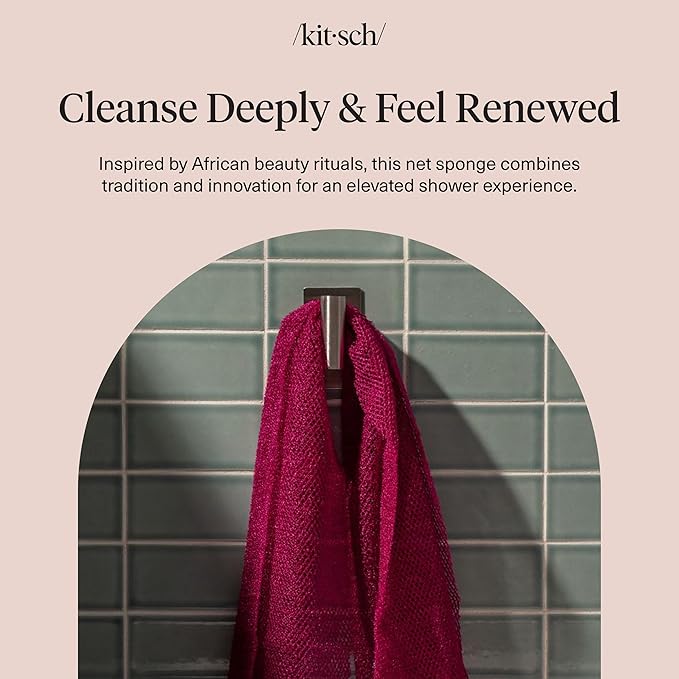 Kitsch African Net Sponge – Exfoliating Body Scrubber for Cleansing & Gentle Daily Exfoliation – Stretchable Bath Sponge for Hard-to-Reach Areas, Long-Lasting Shower Essential - Berry Pink, 3 Pcs