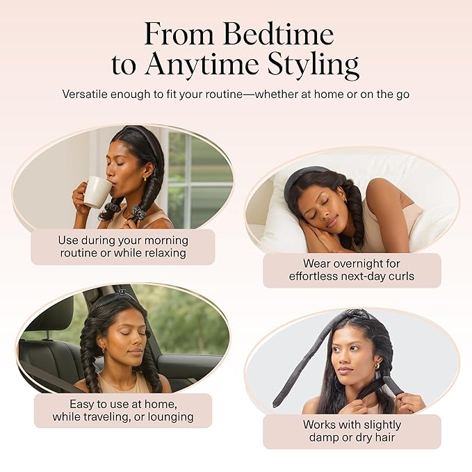 Kitsch Holiday Gift Silk Heatless Hair Curler | Heatless Curling Rod Headband | Satin Heatless Curling Set for Hair | Perfect Heatless Curls (Charcoal)