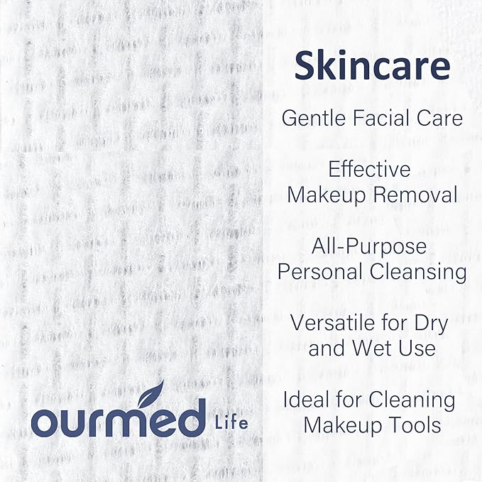Ourmed Life Face Towels, Disposable Biodegradable Clean Face Wipes for Sensitive Skin, Lint- free Facial Towels for Women Cleansing, Skincare and Makeup Remover, Dry Wipes,100 Count EF Texture