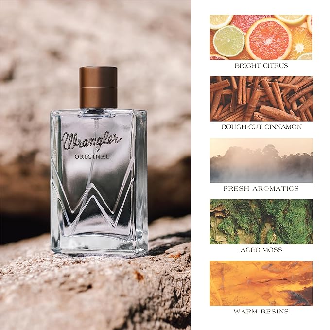 Wrangler Original Men’s Cologne by Tru Western, 2.5oz, Grapefruit, Mandarin, Cinnamon, Lavender, Fresh Aromatic, Citrus & Earthy Scent, Masculine Fragrance