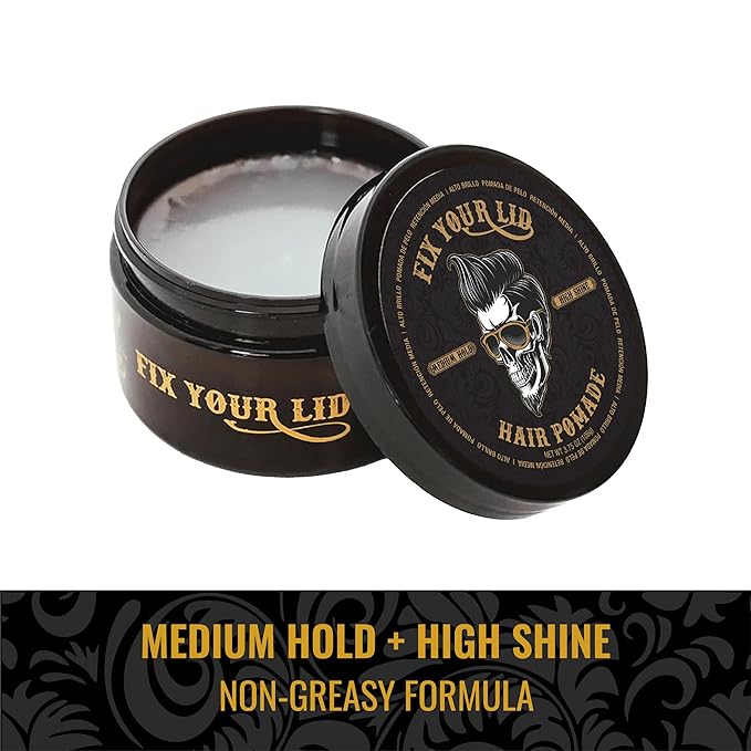 Fix Your Lid Hair Pomade for Men - Water Based Pomade Medium Hold High Shine - Easy to Wash Out - All Hair Types - 3.75oz