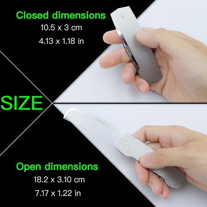 Folding Pocket Comb for Men Hair Comb Stainless Steel Mustache Comb Wood Grain Design