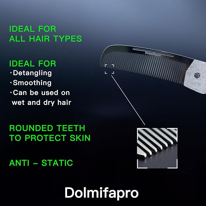 Folding Pocket Comb for Men Hair Comb Stainless Steel Mustache Comb Wood Grain Design