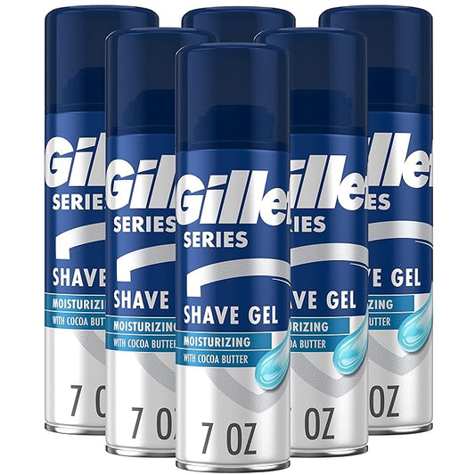 Gillette Series 3X Moisturizing Shave Gel, 6 Count, 7oz Each, Lubrication to Protect Against Irritation, Blue-White, 7 Ounce (Pack of 6)