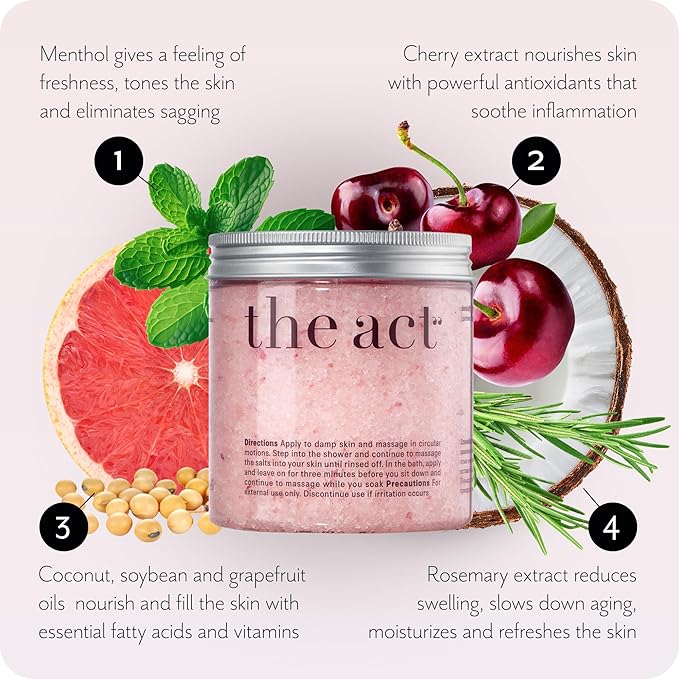 THE ACT Detox Organic Body Scrub with Himalayan & Sea Salt - Anti Cellulite Nourishing Restores Cleanser Scrubs for Legs, Feet, Hands - Gifts for Women Men, Home Spa Care, Vegan (10.58 Oz, Grapefruit)