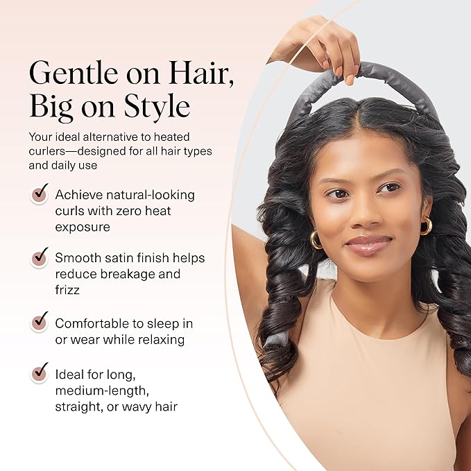 Kitsch Holiday Gift Silk Heatless Hair Curler | Heatless Curling Rod Headband | Satin Heatless Curling Set for Hair | Perfect Heatless Curls (Charcoal)