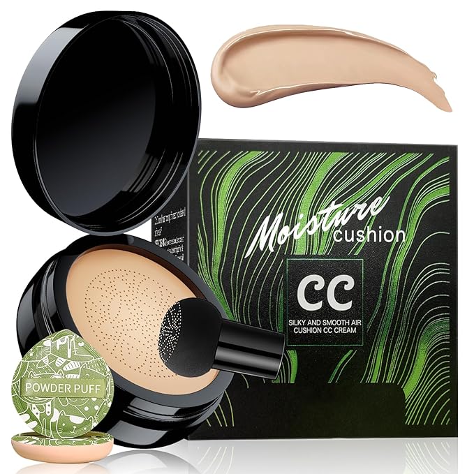 Mushroom Head Air Cushion CC Cream - BB Cream Foundation Makeup Moisturizing Concealer Long Lasting Waterproof With Powder Puff, Even Skin Tone (Natural, Pack of 1)