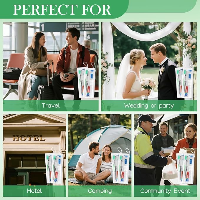 5 Set Personal Care Travel Toiletries Sets Bulk,7-in-1 Disposable Toothbrushes with Toothpaste and Floss,Comb,Soap,Cover,Zip Bag Toiletry Travel Toothbrush Kit for Homeless,Hotel,Charity