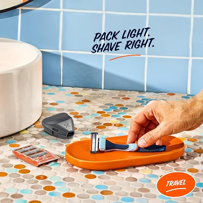 Dollar Shave Club | Travel Shave Set | 4 Swift Rinse Refill Cartridges, 1 Handle (Blue), 1 Razor Cover