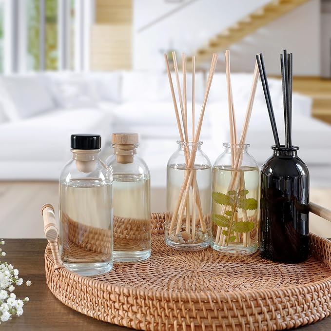 Urban Naturals Tobacco & Vanilla Reed Diffuser Scented Sticks Set | Tobacco Leaf, Bergamot, Vetiver, Bourbon and Vanilla Bean Scented Oils | Decorated with Natural Flowers | Made in The USA