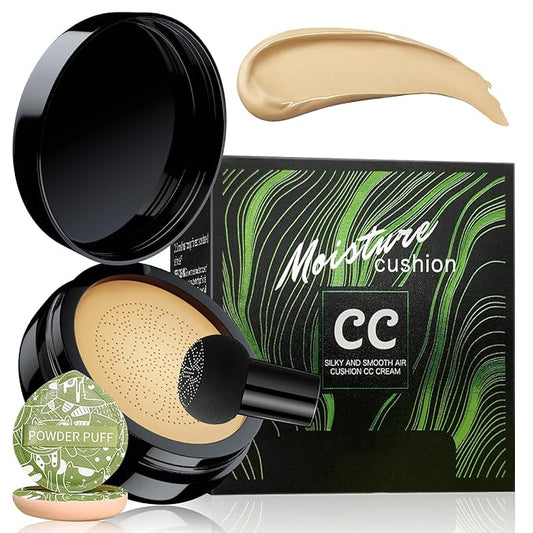 Mushroom Head Air Cushion CC Cream - BB Cream Foundation Makeup Moisturizing Concealer Long Lasting Waterproof With Powder Puff, Even Skin Tone (Buff Beige, Pack of 1)