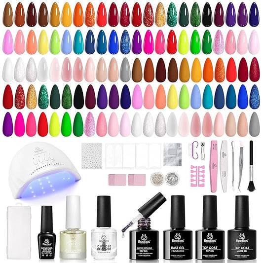 Beetles 85 Pcs Gel Nail Polish Kit with U V Light - 55 Colors Nails Kit Jelly Pink Red Gel Nail Polish Style Manifesto with Base Top Coat for Winter Christmas DIY Manicure Set Gifts for Women Teens