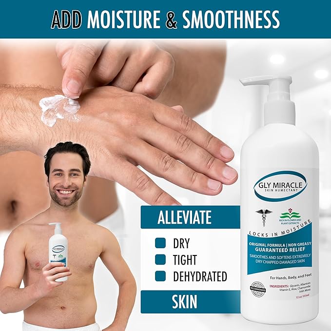 GLY MIRACLE Moisturizing Body Cream Lotion, 12 ounce - Non-Greasy Skin Humectant for Extremely Dry Skin, Hands, Body, and Feet, Light Fresh Scent with Pure Glycerin for Nourishing Hydration.