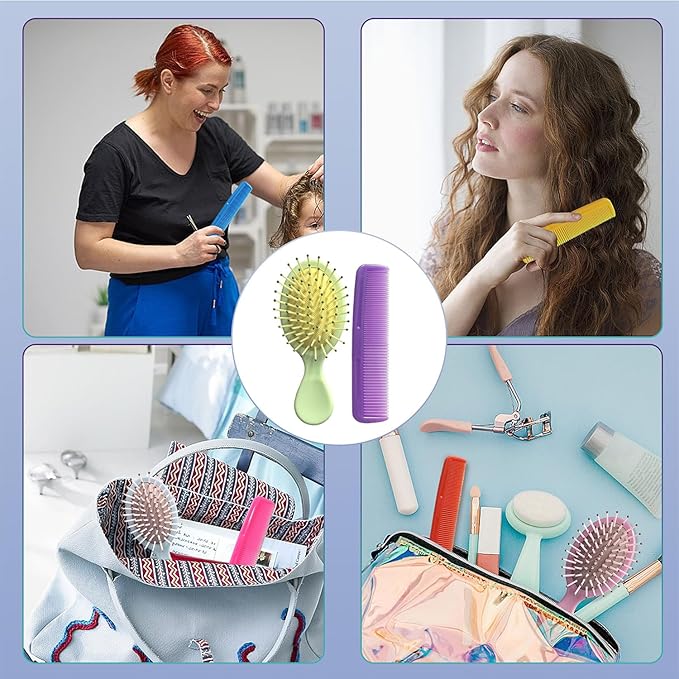 28 Pieces Mini Hair Brush, Detangling Hair Combs Set, Include 14 Travel Mini Brush for Hair 14 Fine Wide Hair Combs Wet Dry Hair for Girls Women Boys Men