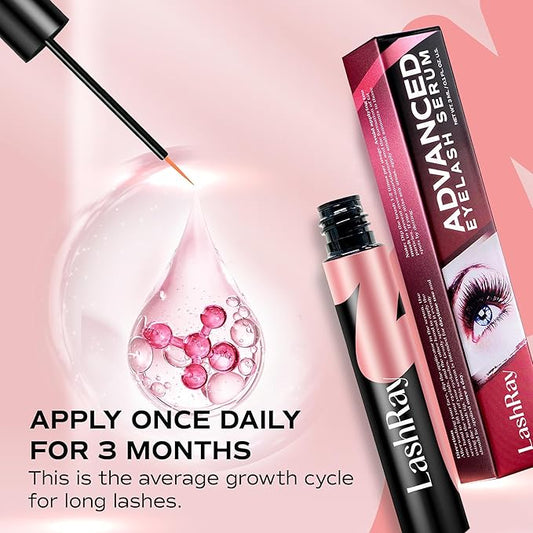 Advanced Lash Serum for Eyelash Growth: LashRay Renewing Eye Lash Enhancing Serum to Grow Longer Thicker Natural Eyelashes for Women, 0.1 oz