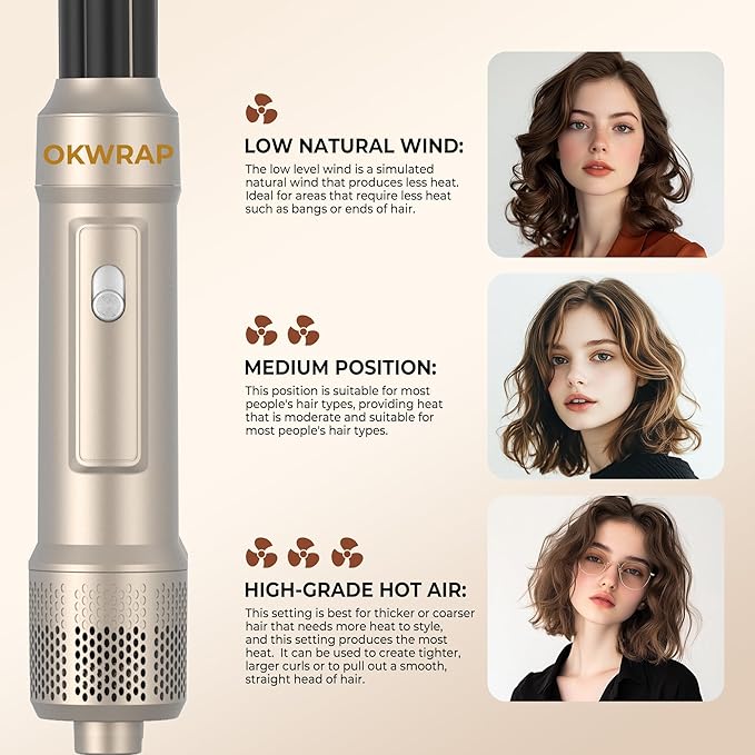 6 in ONE Blow Dryer Brush,Air Curling Iron Round Brush Blow Dryer 800W,Ionic Hair Dryer Brush for Women, Hot Air Brush Hair Styling Tools 100-120V