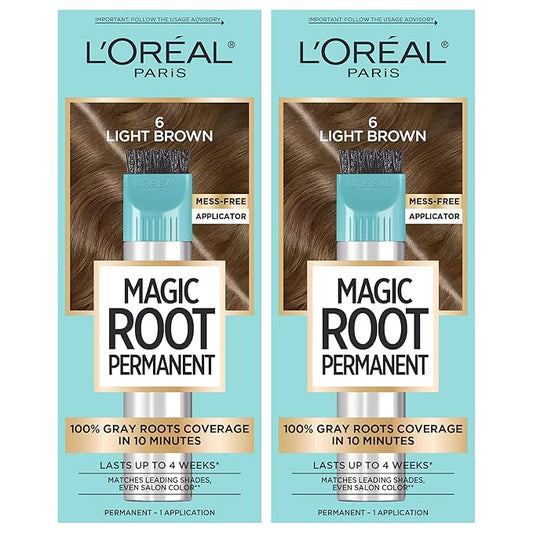 L’Oréal Paris Magic Root Permanent Hair Color, 10 Minute Hair Dye Kit to Rescue Roots with 100% Gray Hair Coverage, 6 Light Brown, 2 Pack (Packaging May Vary)