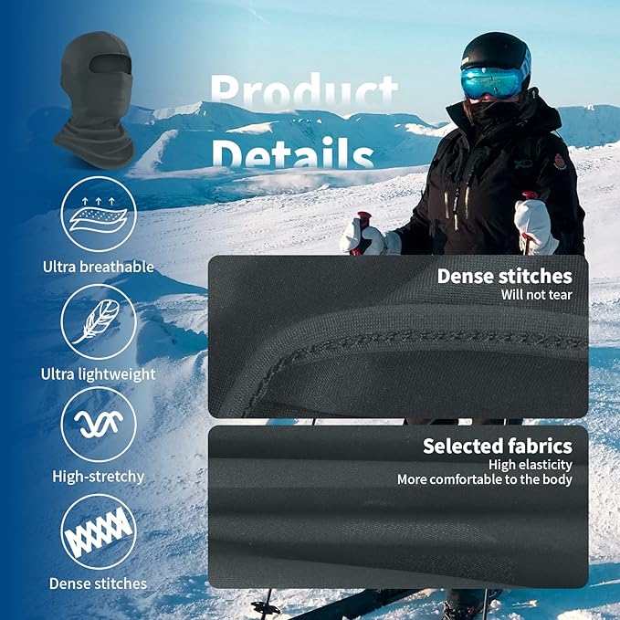 YESLIFE UPF 50+ Balaclava Ski Mask, Motorcycle UV Protector, Motorcycle Helmets Face Mask for Men and Women