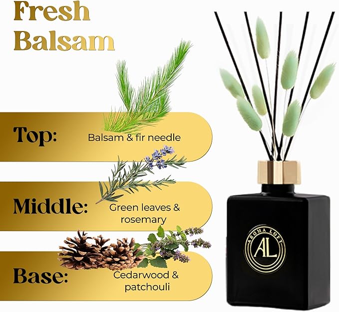Christmas Reed Diffuser - Holiday Diffuser - Balsam Fir Reed Diffuser- Home Decor Gifts -Mens Bathroom Decor(Fresh Balsam)