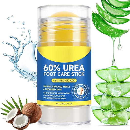 Urea Cream Stick 60% plus Salicylic Acid 2%,Maximum Strength Urea Foot Cream,Foot Cream Moisturizer for Dry Cracked Feet,Deeply Moisturising and Fast Absorbing Gentle Exfoliation 1.4oz