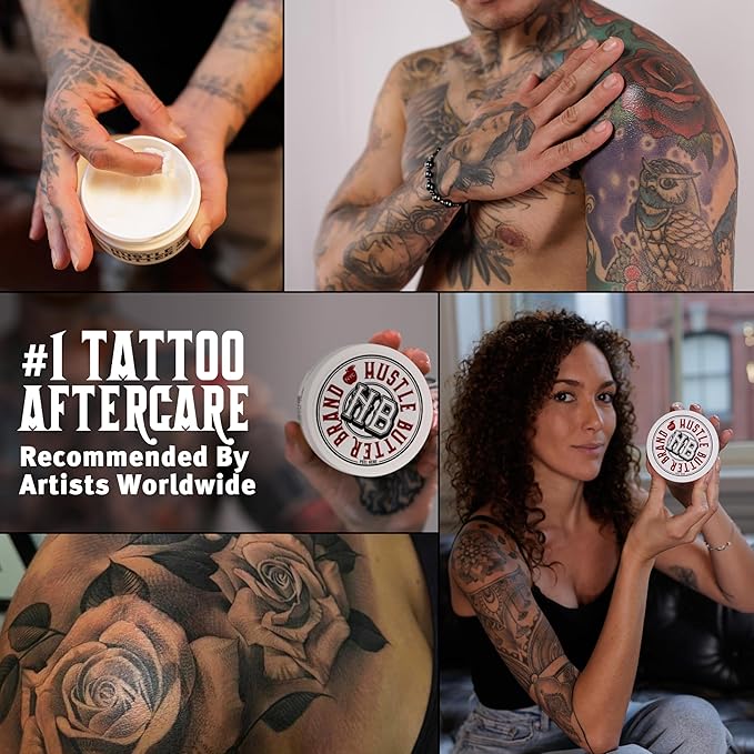 Hustle Butter Tattoo Aftercare 5oz Tattoo Balm, Heals + Protects New Tattoos and Rejuvenates Older Tattoos - 100% Vegan Cream No-Petroleum