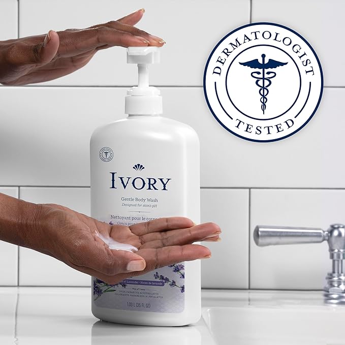 Ivory Body Wash, Designed for the Whole Family, Gentle Formula, Free of Dyes Heavy Perfumes Parabens Phthalates & Silicones, Lavender Scent, 35 oz