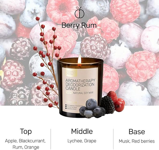 Odor Eliminating Candle, Berry Rum Scented Candle, Pet-Friendly Soy Candles, 60 Hours, 7 oz