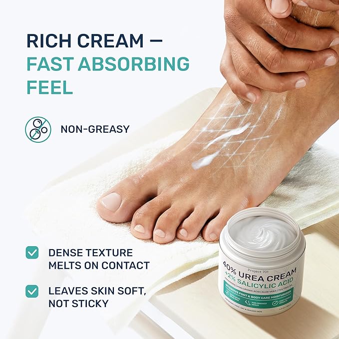 Urea Cream 40% & Salicylic Acid – Intensive Callus Remover for Feet – Maximum Strength Exfoliating Lotion with Ceramides, Peptides & Tea Tree – Repair Dry Cracked Heels & Corns – 4.3 oz