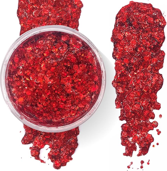 Red - Holographic Body Glitter Gel for Body, Face, Hair - Vegan & Cruelty Free - Electric Bliss Beauty (Red)