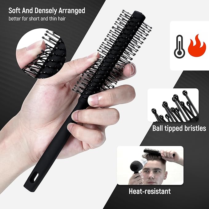 3PCS Comb Set Hair Combs for Men, Fine and Wide Tooth comb - Roller Brush for Adding Volume, Hair Styling mens comb for Styling and Grooming - Frosted Texture