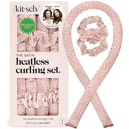 Kitsch Satin Heatless Curling Set – Heatless Curls Overnight with 34" Hair Curler & 2 Satin Scrunchies – Comfortable Hair Curlers to Sleep In for Frizz-Free, No Heat Damage Styling - Micro Dot