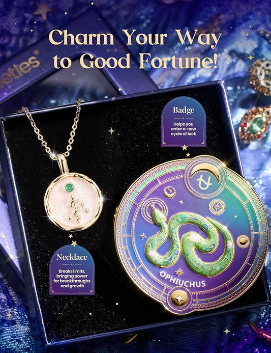 Beetles Lucky Box Ophiuchus Sign Gel Nail Polish Kit - Zodiac Inspired Nail Art Set Purple Green Gold Cat Eye Black White Gel Pink Jelly Base Top Coat Nail Glue Lamp Salon DIY Zodiac Gift for Women